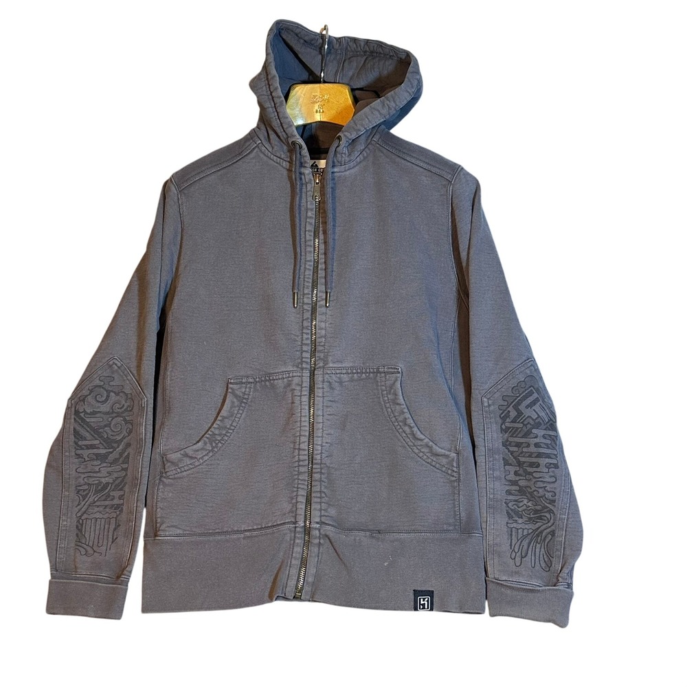 American Giant Zip Hoodie Mens Small Gray Made in USA Rare Graphic Elbow Patch‎ - Picture 2 of 15